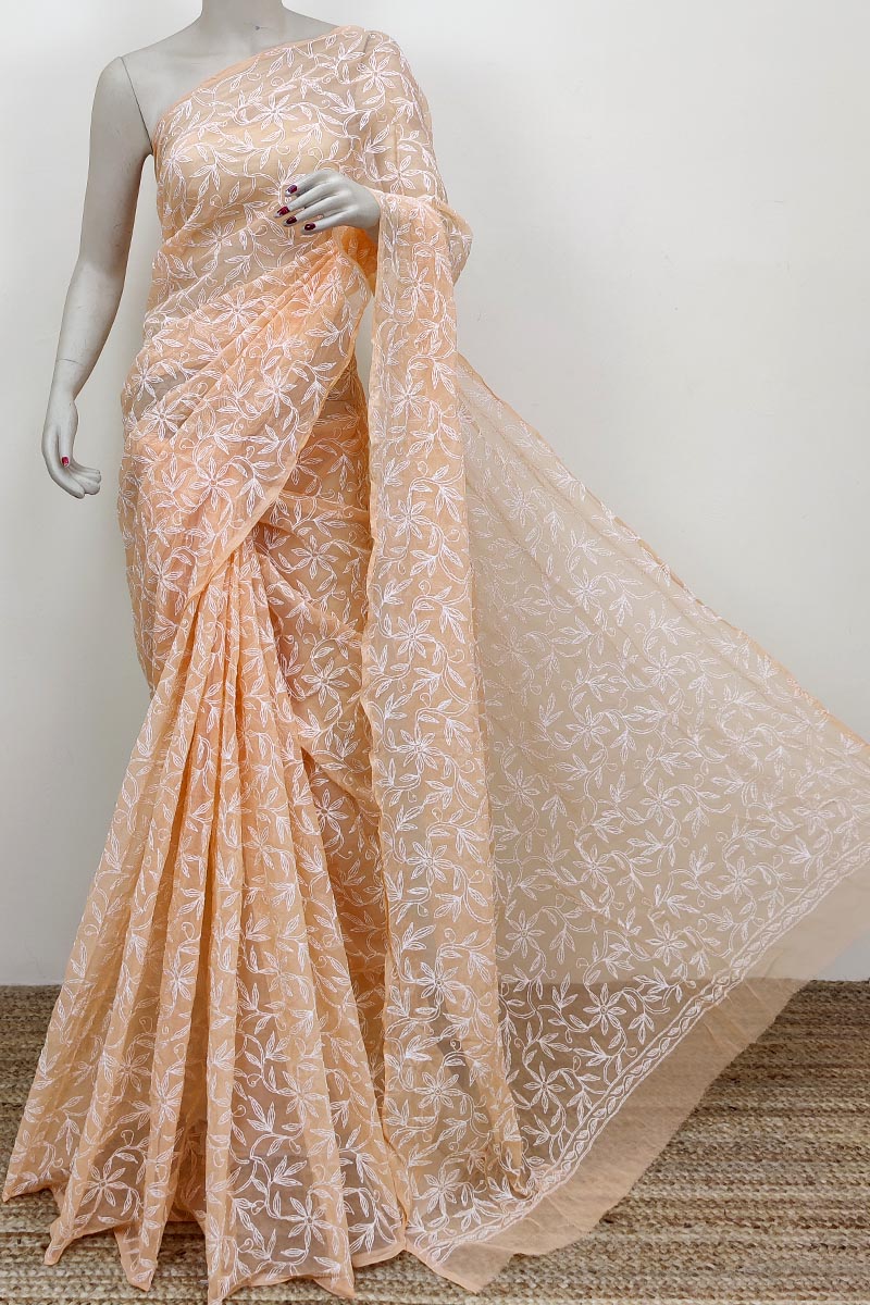 Light Orange Colour Georgette Chikankari Allover Tepchi (saree With Blouse) Mc252593