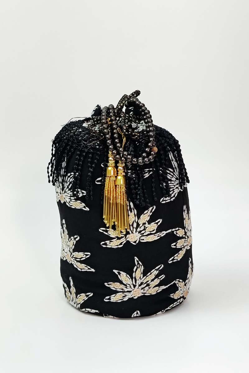 Black Color Women Hand Embroidered Chikankari Potli Bag Mc251515