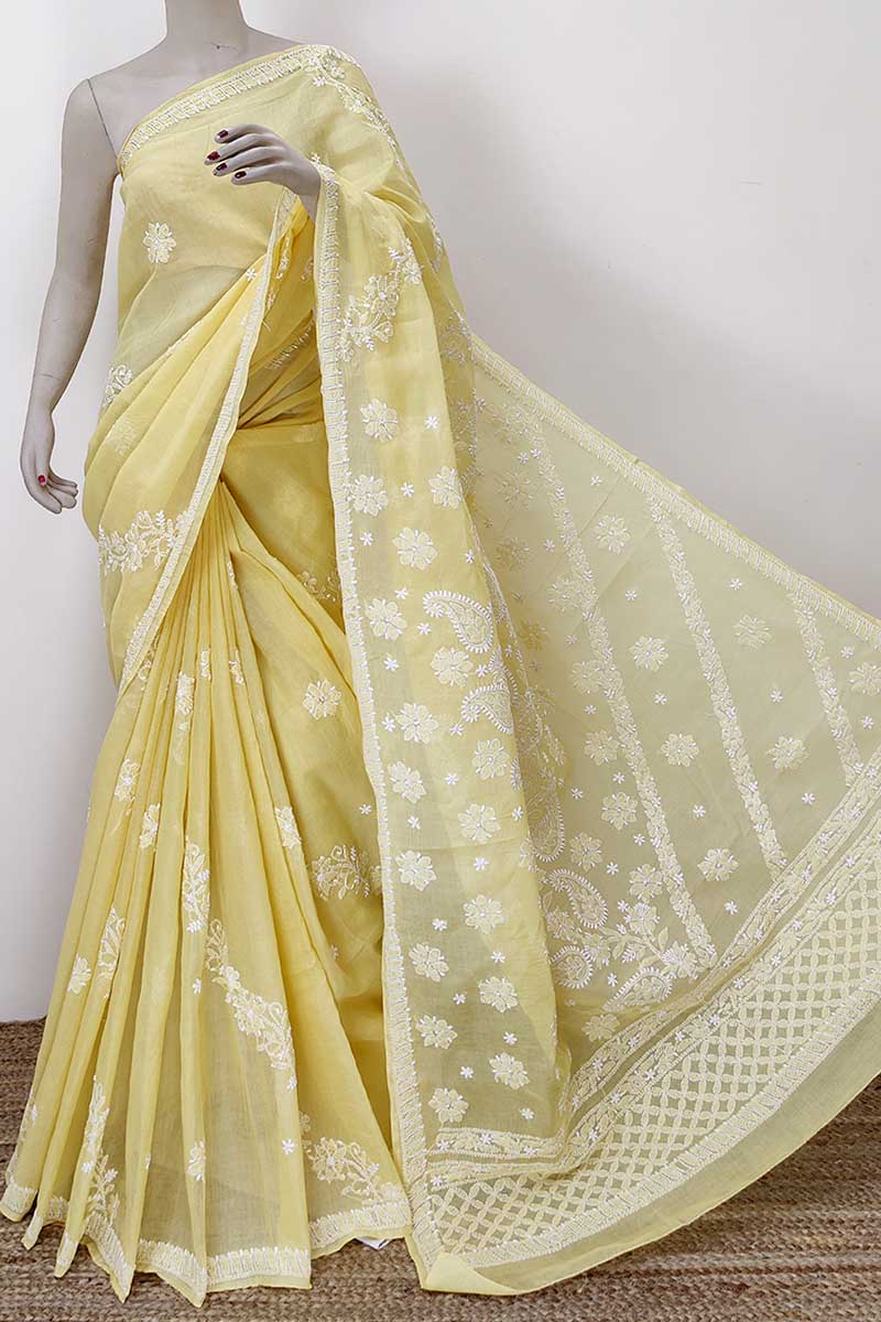 Fawn Color Designer Hand Embroidered Lucknowi Chikankari Saree (with Blouse - Cotton) Mc252323