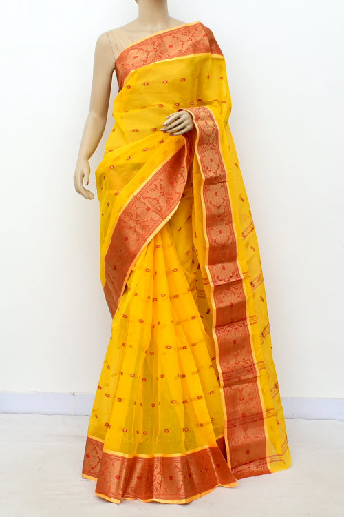 Yellow Colour Handwoven Handloom Saree (Without Blouse) 17184 | www.maanacreation.com