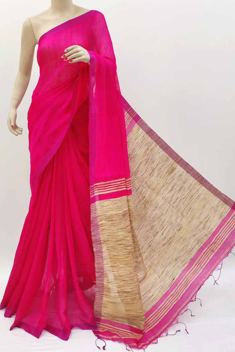 Pink Bengal Handloom Cotton Saree(Without Blouse) MC251236