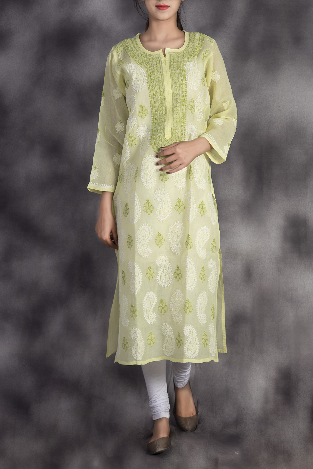 Pastel Green Kurti with Printed Kurti Pants and Lemon Dupatta – anokherang
