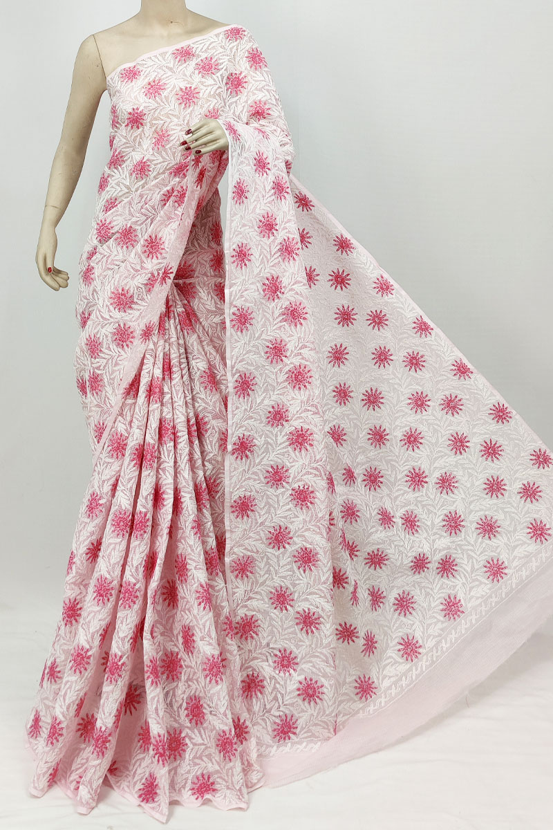 Light Pink Colour Kota Cotton Lucknowi Chikankari Saree With Blouse MC253231