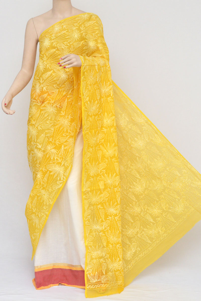 Yellow Allover Tepchi Hand Embroidered Lucknowi Chikankari Dupatta (Kota Cotton)MC251019