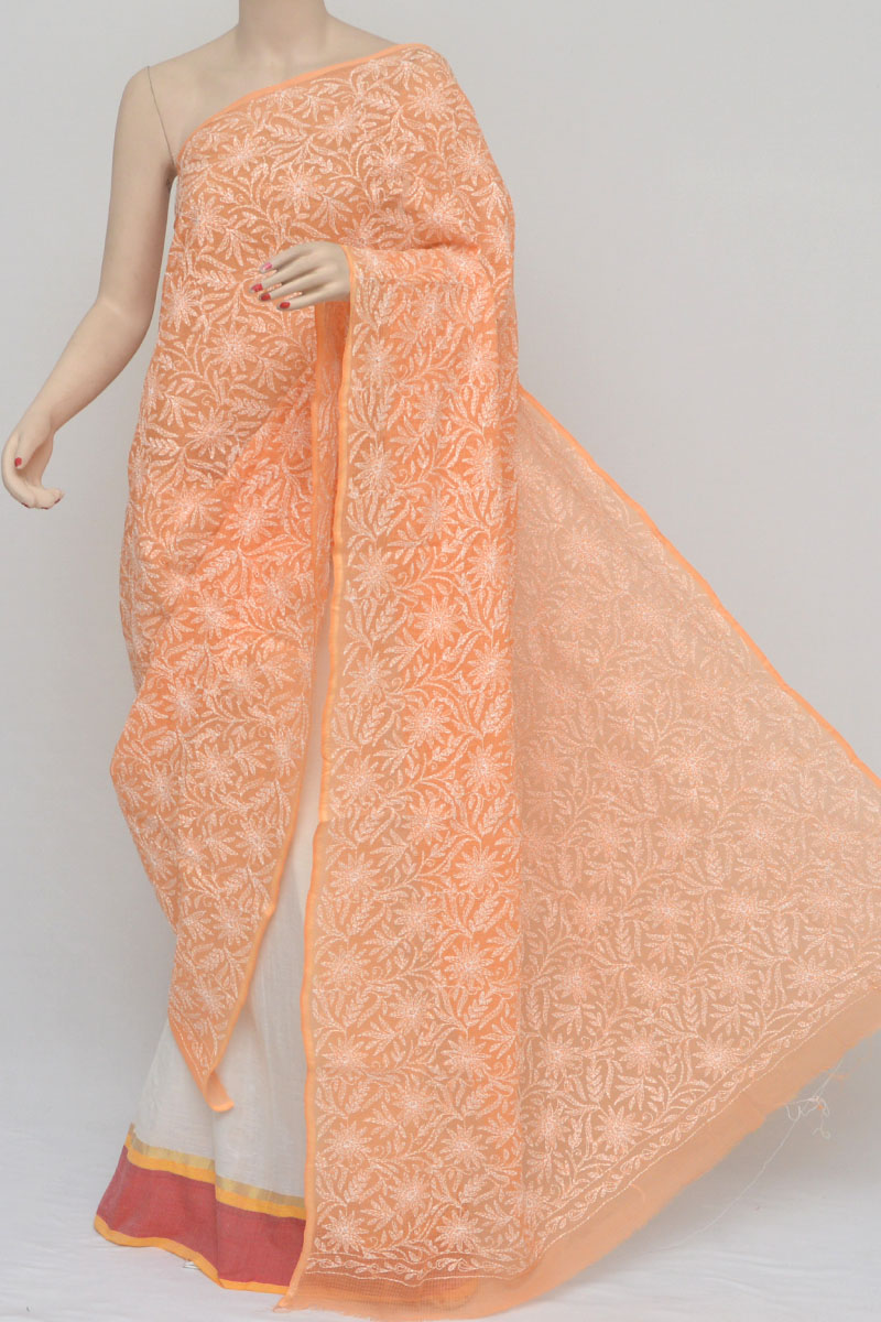 Orange Allover Tepchi Hand Embroidered Lucknowi Chikankari Dupatta (kota Cotton)mc251023