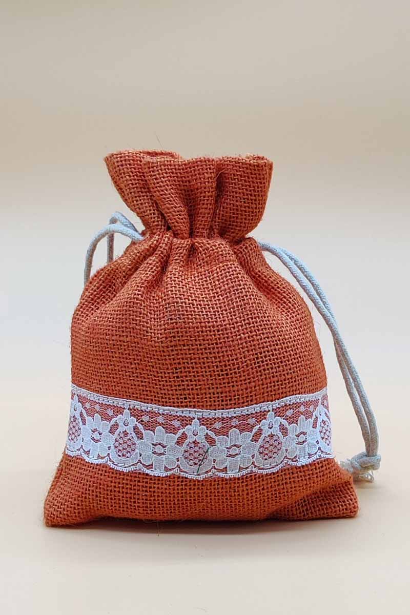 Orange Colour beautiful jute potli bag with lace work- MC251241