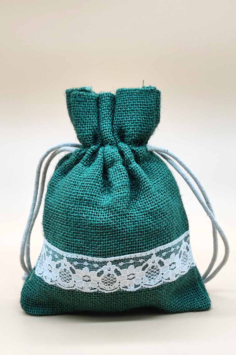 Green Colour Beautiful Jute Potli Bag With Lace Work- Mc251242