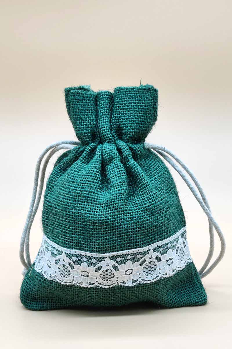 Green Colour beautiful jute potli bag with lace work- MC251242