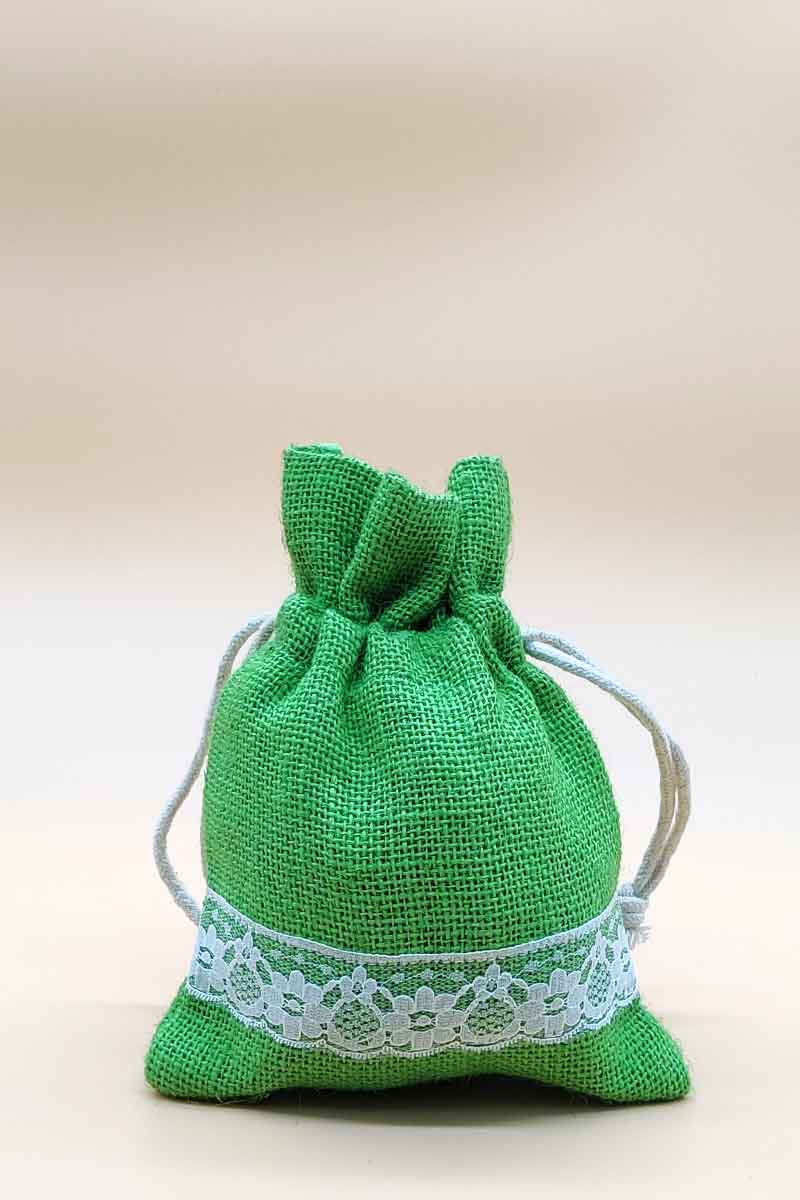 Light Green Colour Beautiful Jute Potli Bag With Lace Work- Mc251245