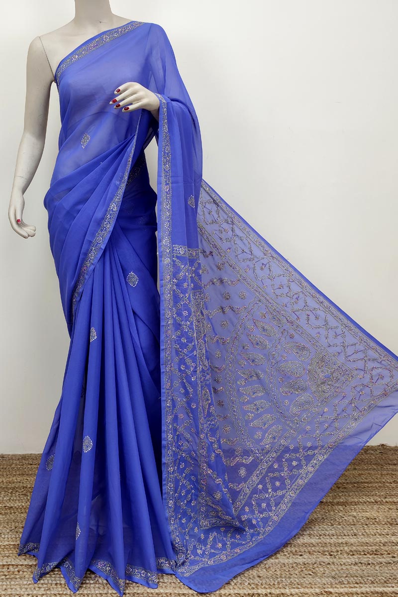 Navy Blue Colour Georgette Lucknowi Chikankari (saree With Blouse) Mc252602