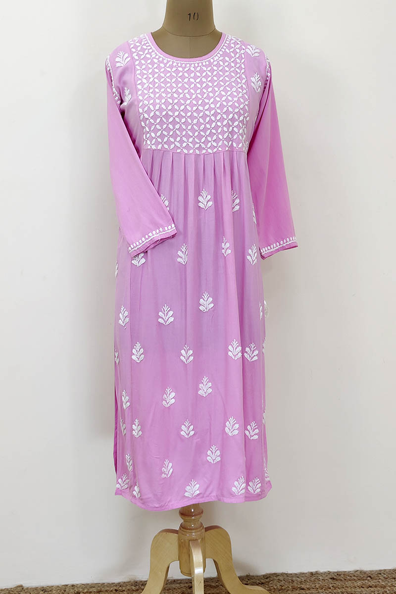 Pink Color Hand Embroidered Lucknowi Chikankari Kurta (Reyon Cotton) MC252273