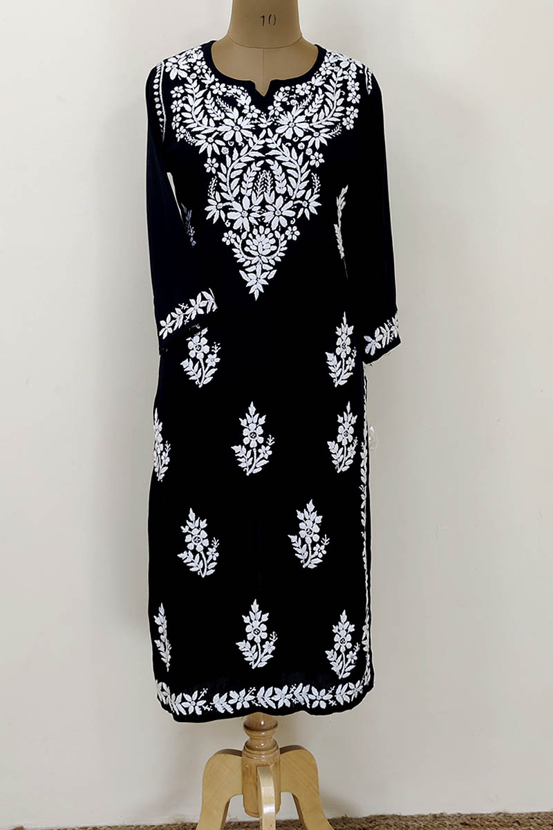 Black Color Hand Embroidered Lucknowi Chikankari  ghaas Patti Kurta (Reyon Cotton) MC252274
