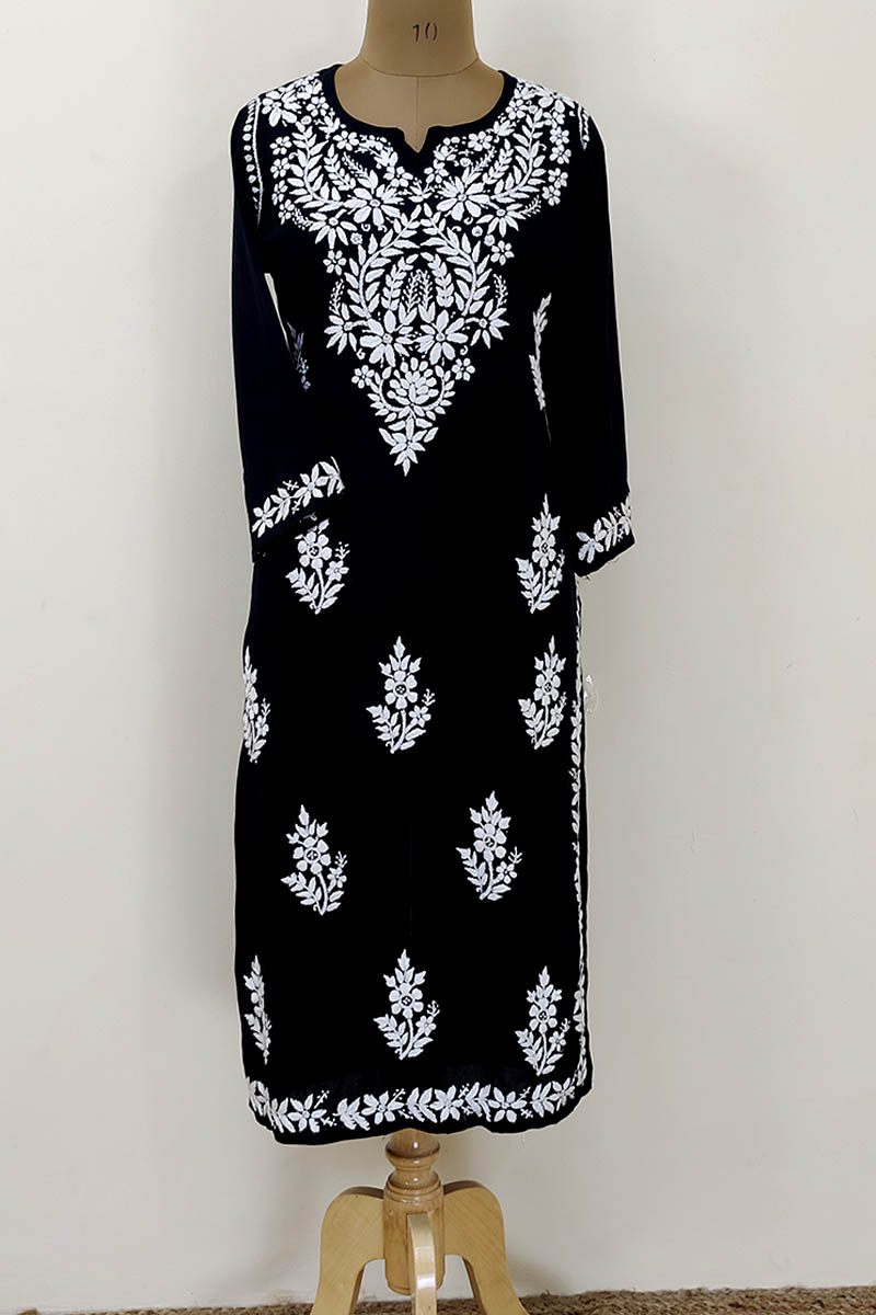 Black Color Hand Embroidered Lucknowi Chikankari  Ghaas Patti Kurta (reyon Cotton) Mc252274