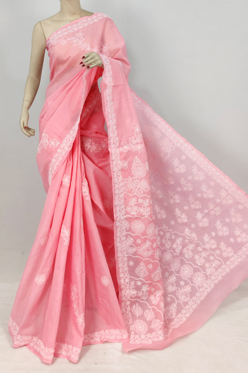 Pink Colour Cotton Chikankari Saree With Blouse Mc253190