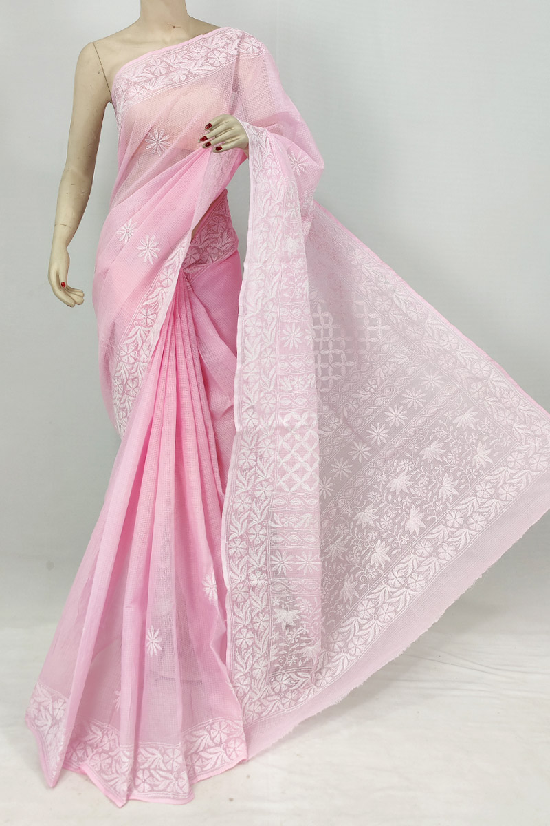Pink Colour Kota Cotton Chikankari Saree With Blouse Mc253194