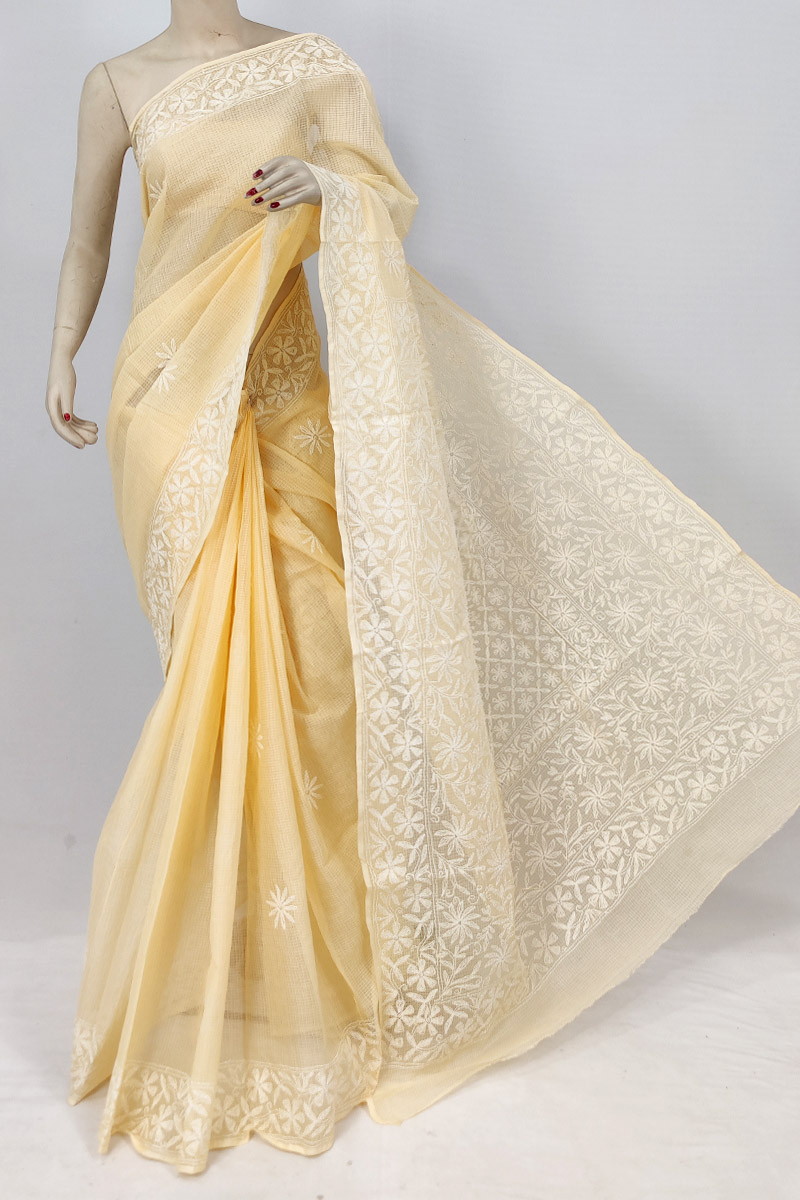 Beige Colour Kota Cotton Chikankari Saree With Blouse Mc253197