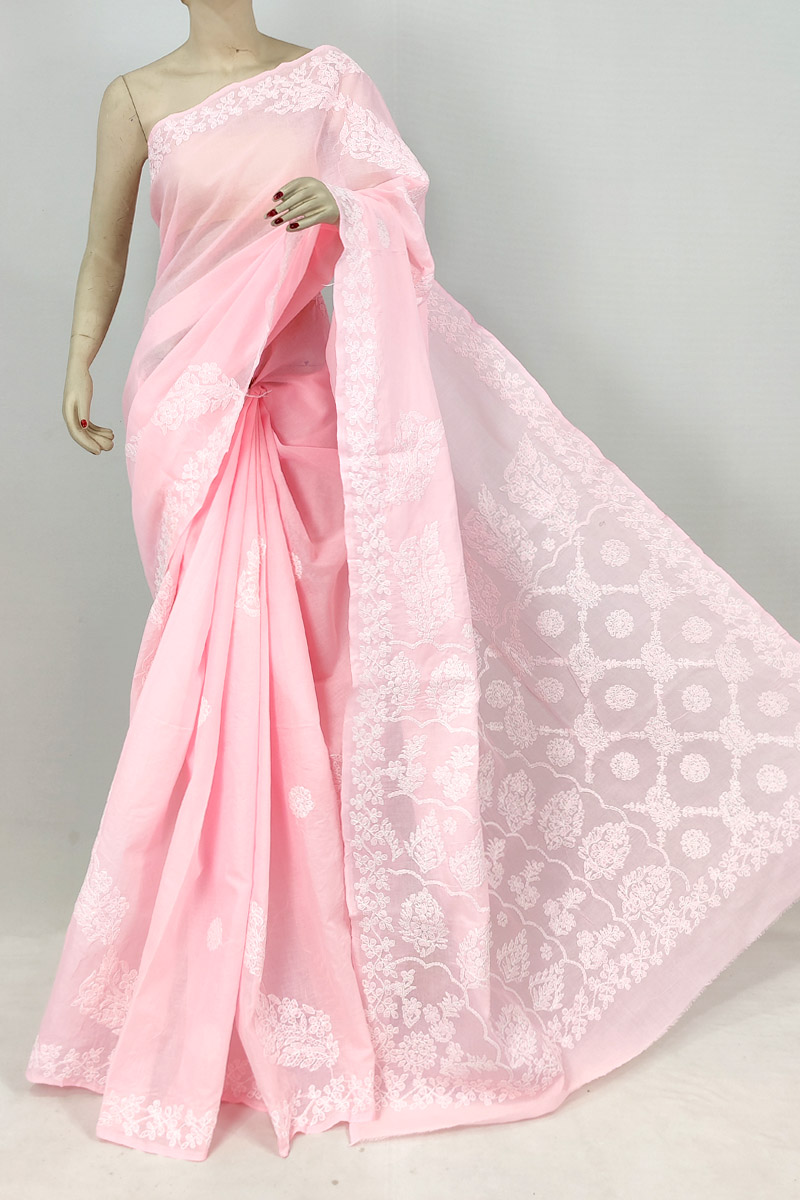 Pink Colour Cotton Chikankari Saree With Blouse Mc253199