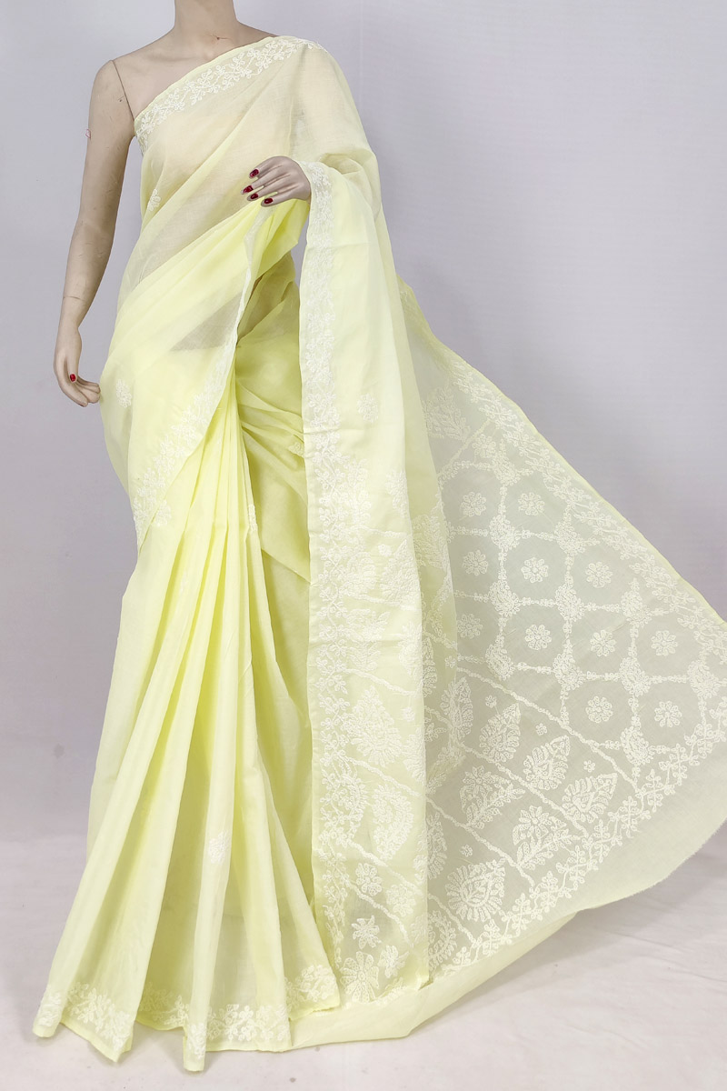 Yellow Colour Cotton Chikankari Saree With Blouse Mc253200