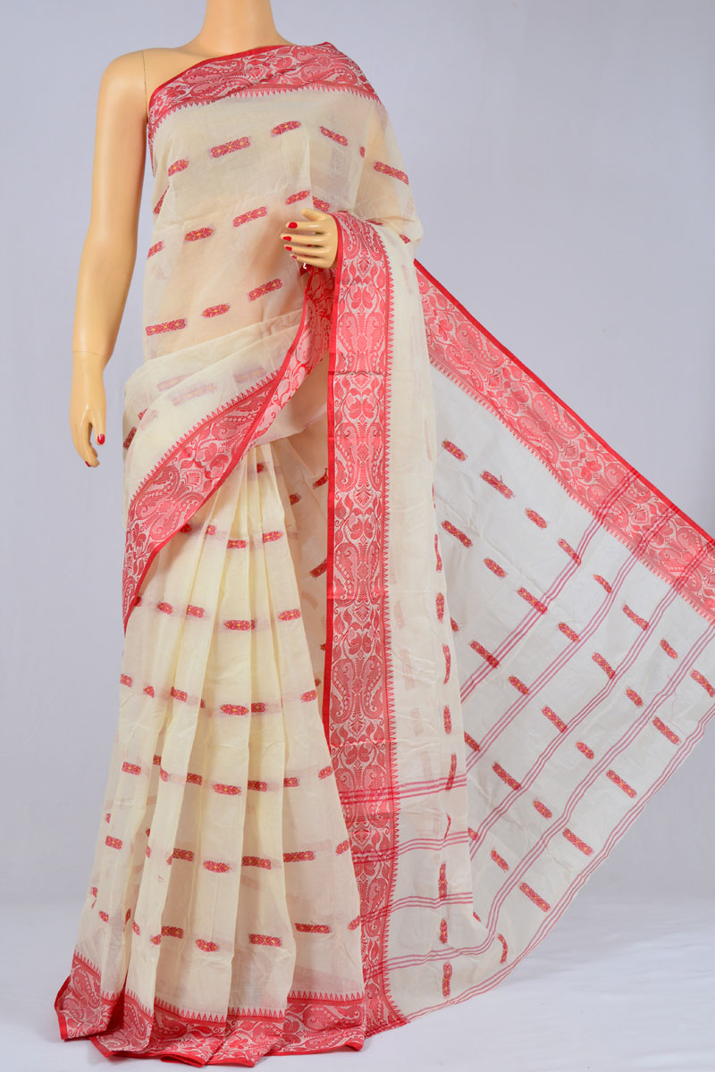 Buttermilk Color Handwoven Bengal Handloom Cotton Tant Saree (without Blouse) - MY250155
