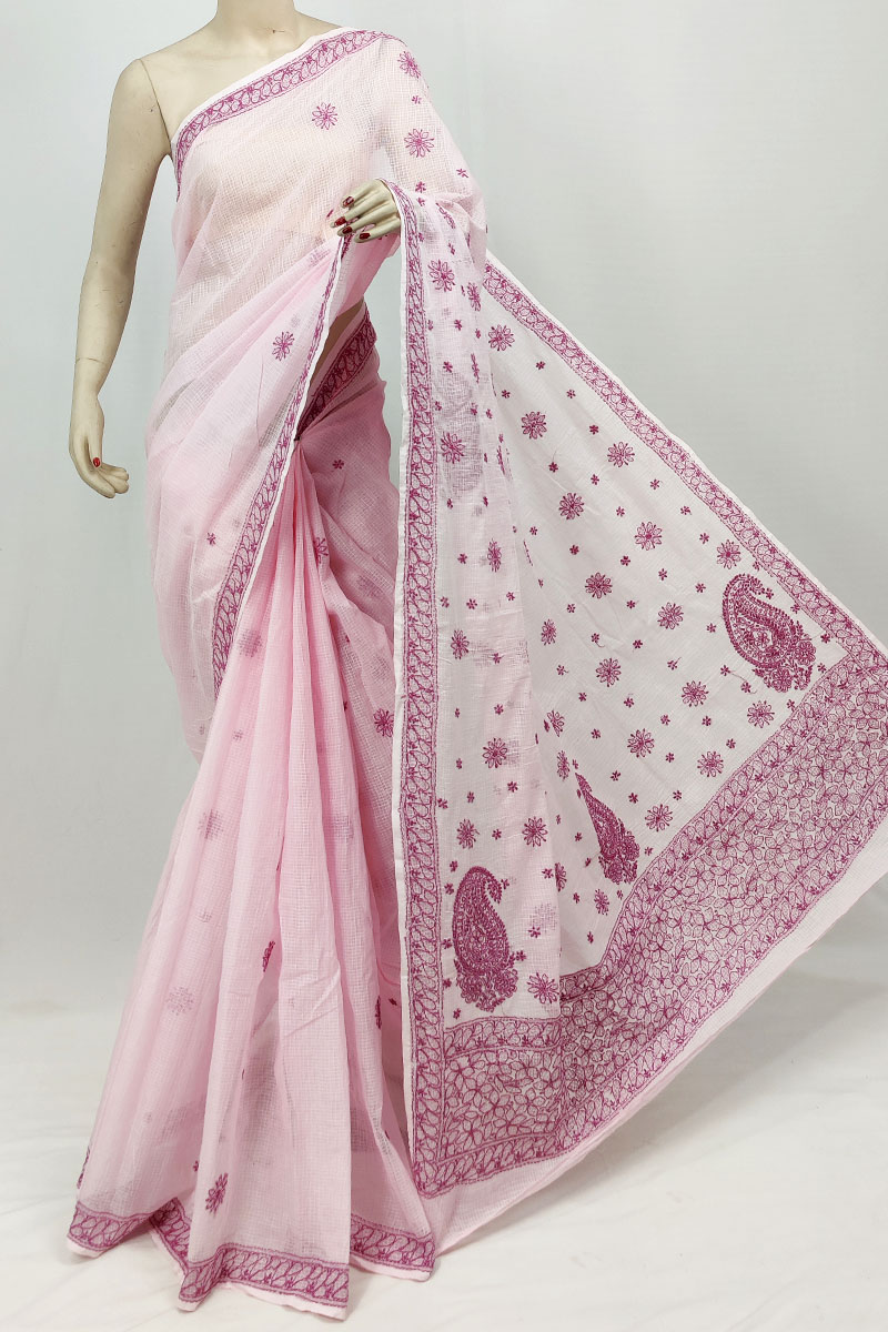 Pink Colour Kota Cotton Lucknowi Chikankari Saree With Blouse MC253240
