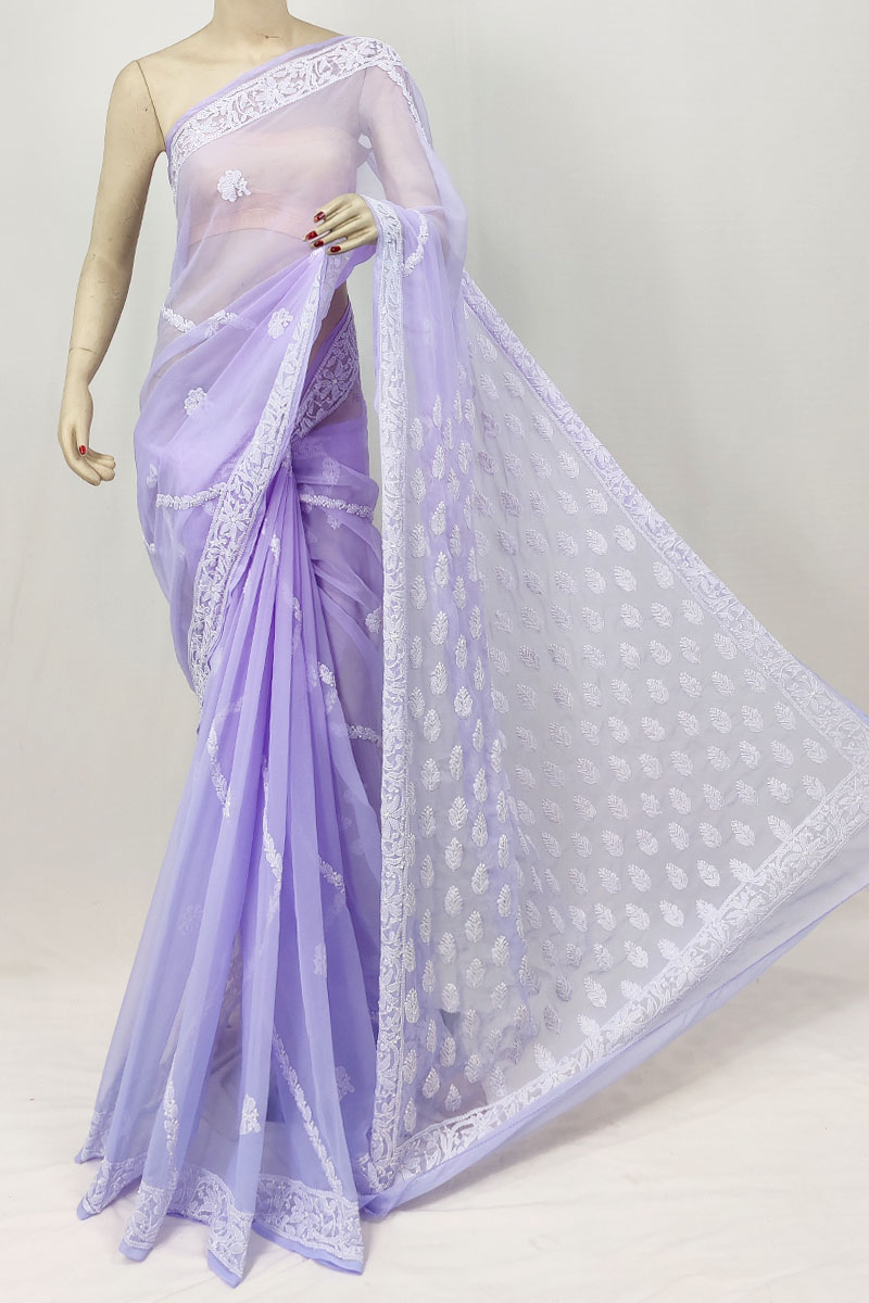Lavender Georgette  Lucknowi Chikankari Saree With Blouse MC253246
